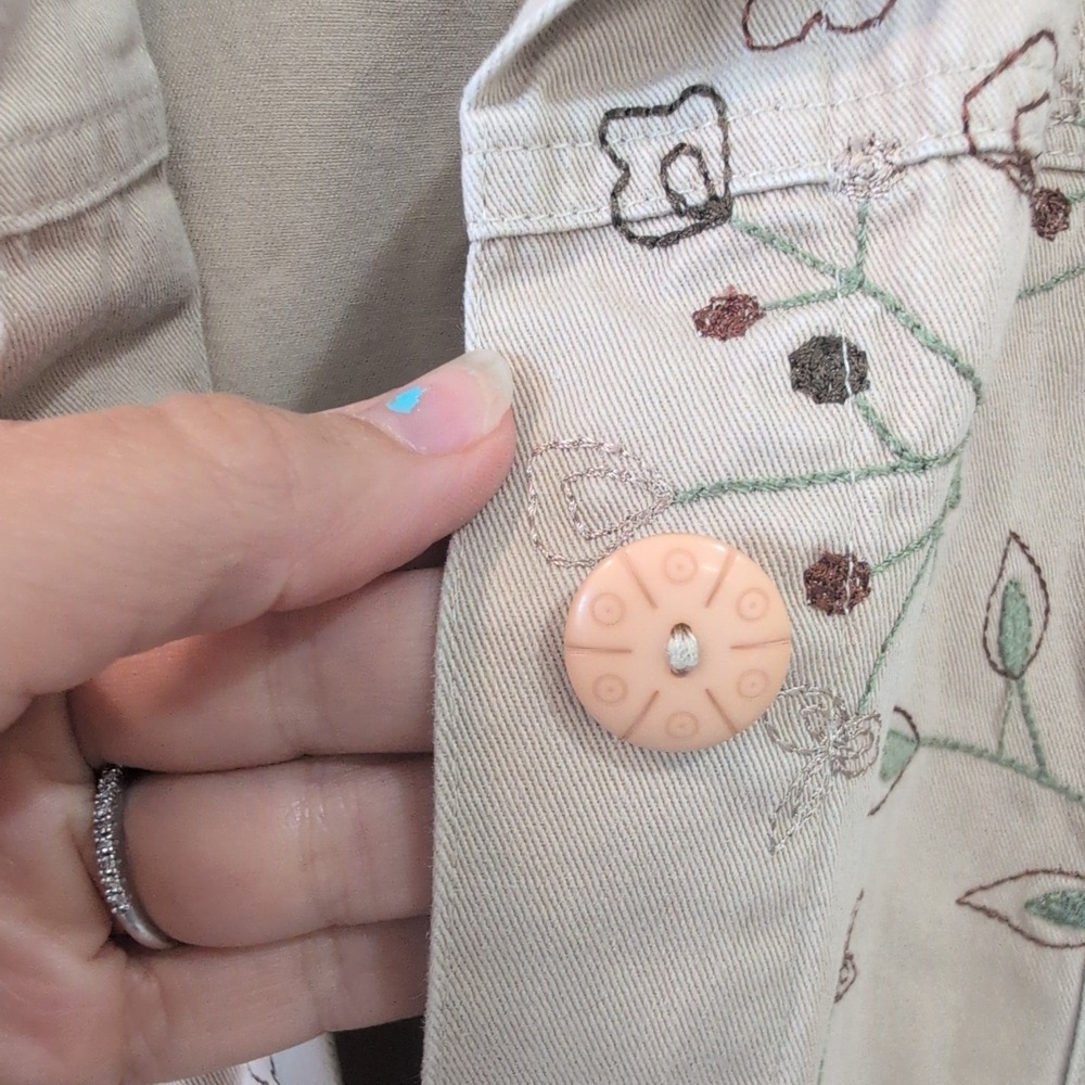 Tantrums Womens XXL Tan Cotton Floral Embroidered Jacket Boho Cottagecore Granny - Picture 5 of 8